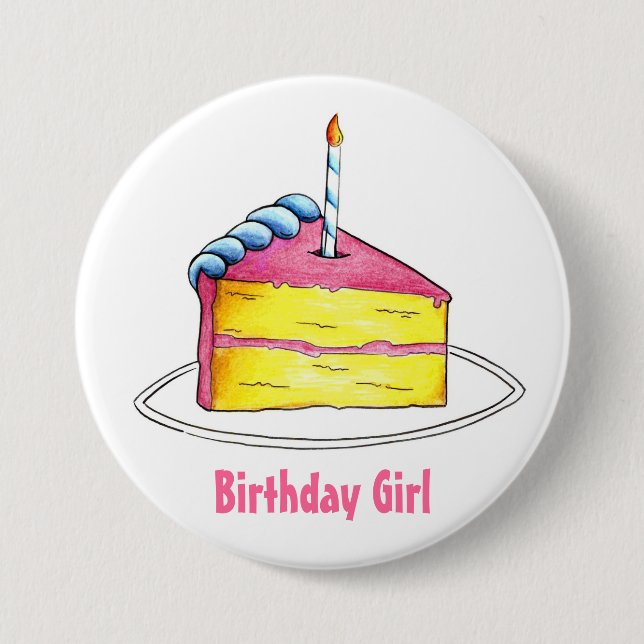 Macaron Rond 7,6 Cm Joyeuse Fille d'anniversaire Couche rose Cake Slic (Devant)
