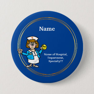 Macaron Rond 7,6 Cm Joyeuse infirmière de Chubby avec bouton pilule