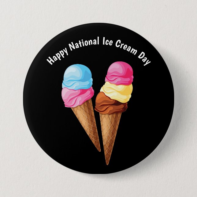 Macaron Rond 7,6 Cm Joyeuse Journée nationale de la crème glacée (Devant)