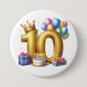 Macaron Rond 7,6 Cm Joyeux 10ème Anniversaire