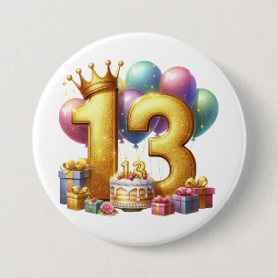 Macaron Rond 7,6 Cm Joyeux 13e anniversaire