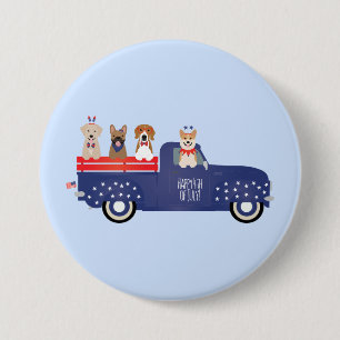 Macaron Rond 7,6 Cm Joyeux 4 Juillet Chiens Pickup Camion