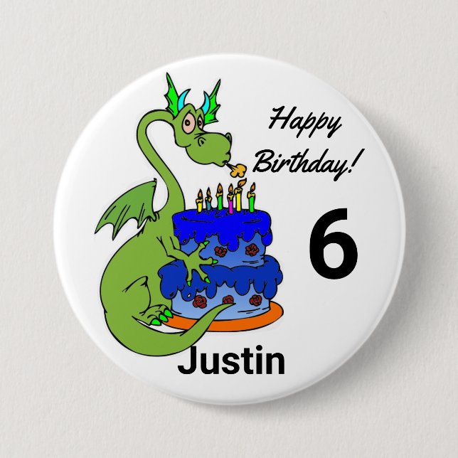 Macaron Rond 7,6 Cm Joyeux Anniversaire Dragon Personnaliser Nom Age (Devant)