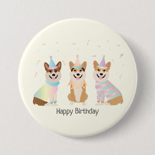 Macaron Rond 7,6 Cm Joyeux Anniversaire Pembroke Welsh Corgi Chiens