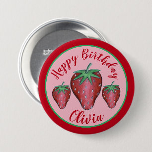 Macaron Rond 7,6 Cm Joyeux Anniversaire Rose Red Sweet Fraise Berries