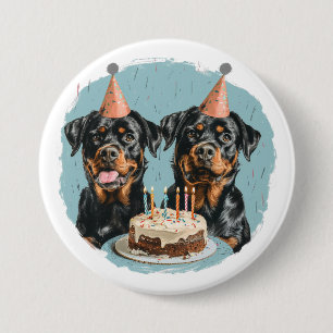 Macaron Rond 7,6 Cm Joyeux chien Rottweiler d'anniversaire