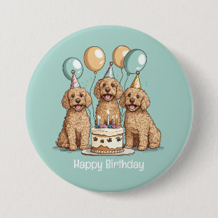 Macaron Rond 7,6 Cm Joyeux Chiens Goldendoodle Anniversaire