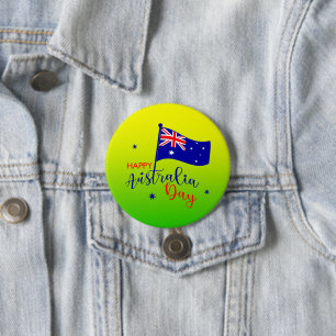 Macaron Rond 7,6 Cm Joyeux drapeau de l'Australie Jour Insigne d'or ve