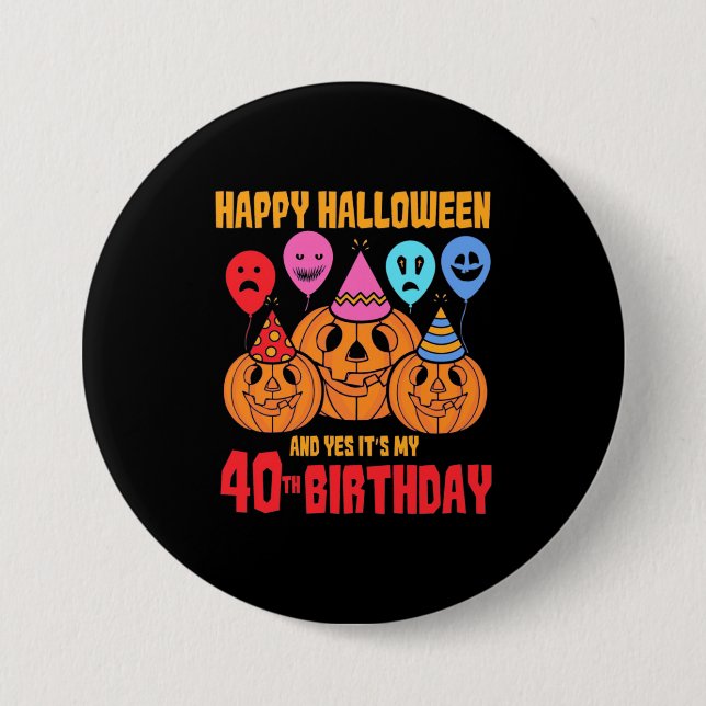 Macaron Rond 7,6 Cm Joyeux Halloween 40e anniversaire (Devant)