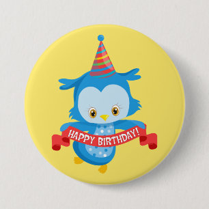 Macaron Rond 7,6 Cm Joyeux hibou d'anniversaire