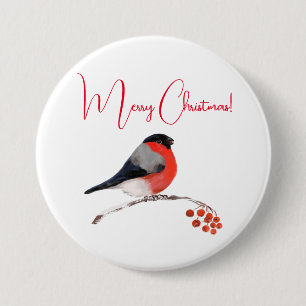Macaron Rond 7,6 Cm Joyeux Noël, Bullfinch en hiver Bouton