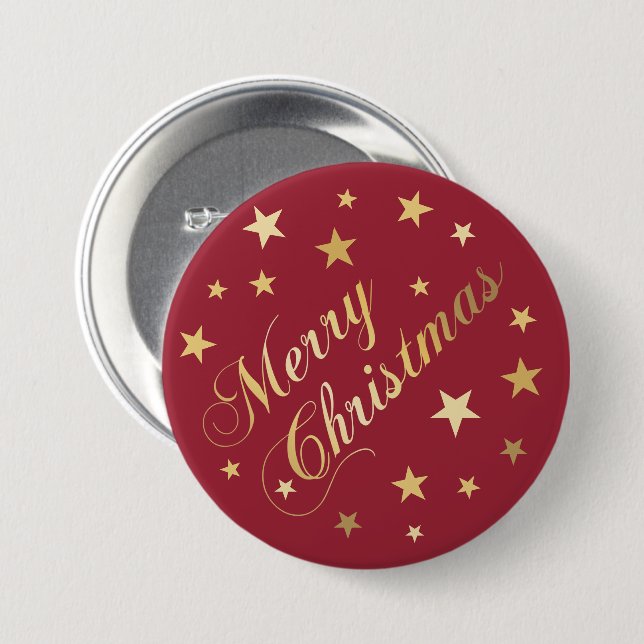 Macaron Rond 7,6 Cm Joyeux Noël Elegant Gold Script Étoiles festives (Devant & derrière)