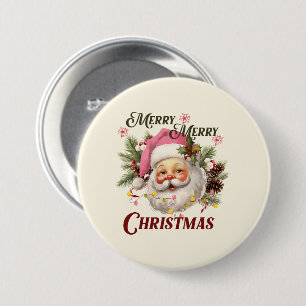 Macaron Rond 7,6 Cm Joyeux Noël - Père Noël rose