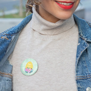 Macaron Rond 7,6 Cm Joyeux oeuf de Pâques rustique plaid à l'orange