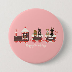 Macaron Rond 7,6 Cm Joyeux Pawlidays Chien Noël Train de vacances