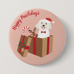Macaron Rond 7,6 Cm Joyeux Pawlidays Maltipoo Noël présent