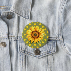 Macaron Rond 7,6 Cm Joyeux tournesol jaune et vert sur Polka-Dot