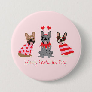 Macaron Rond 7,6 Cm Joyeux Valentines Day Bulldogs français
