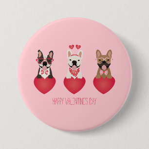 Macaron Rond 7,6 Cm Joyeux Valentines Day Bulldogs français
