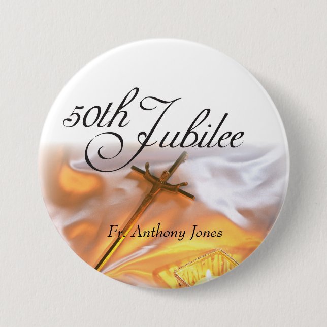 Macaron Rond 7,6 Cm Jubilé d'or Vie religieuse, Cross Candle (Devant)