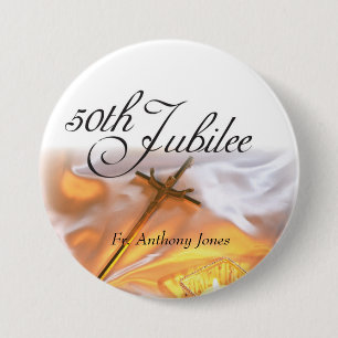 Macaron Rond 7,6 Cm Jubilé d'or Vie religieuse, Cross Candle