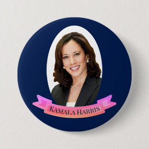 Macaron Rond 7,6 Cm Kamala Harris dans le rose et le bleu