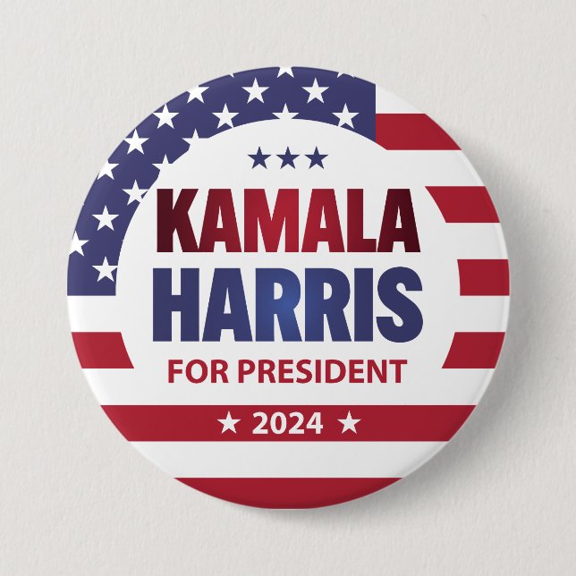 Macaron Rond 7,6 Cm Kamala Harris Pour Président 2024 (Devant)