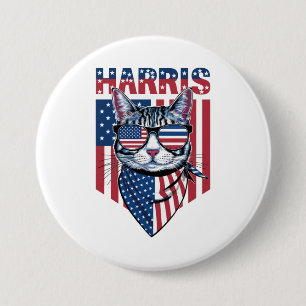 Macaron Rond 7,6 Cm Kamala Harris Présidente 2024 Chat Drôle 