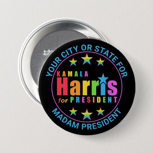 Macaron Rond 7,6 Cm Kamala Harris Pride 2024 Vote personnalisé politiq (Devant & derrière)