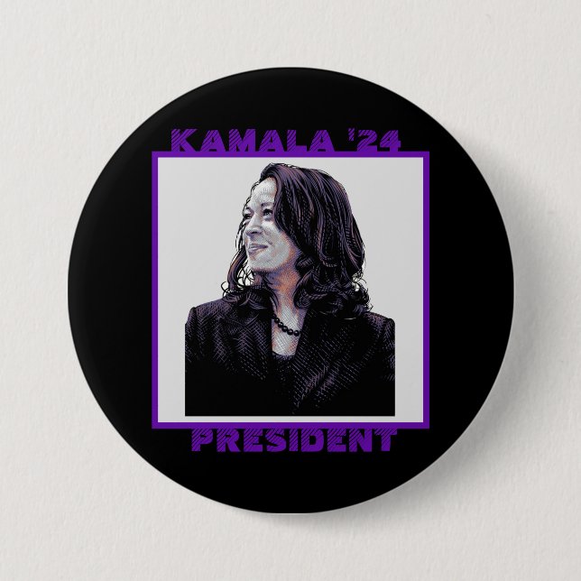 Macaron Rond 7,6 Cm Kamala pour le président 2024 (Devant)