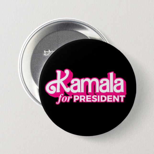 Macaron Rond 7,6 Cm Kamala pour le Président Pink Style (Devant & derrière)