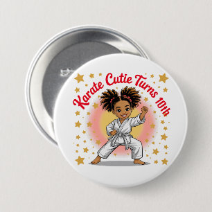 Macaron Rond 7,6 Cm Karate Cutie Anniversaire Fête de Fille Art Martia