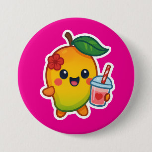 Macaron Rond 7,6 Cm Kawaii Mango - Fruit d'amour avec Smoothi de coeur