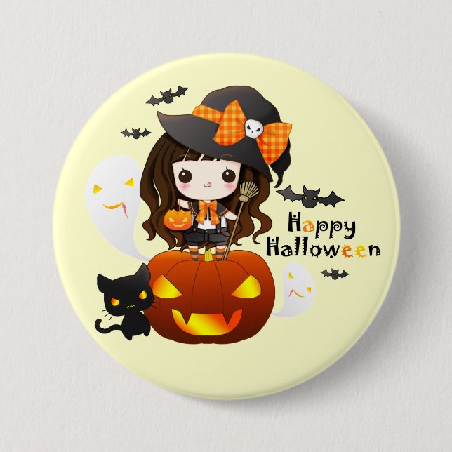 Macaron Rond 7,6 Cm Kawaiii Halloween (Devant)