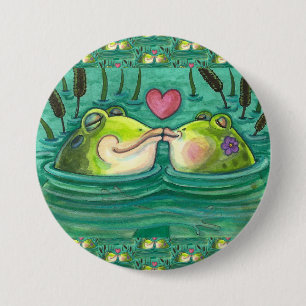 MACARON ROND 7,6 CM KISSING FROGS COLORÉ & CUTE POND ROMANCE, AMUSANT
