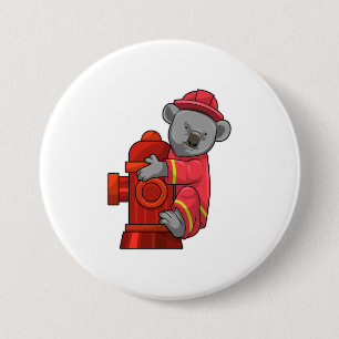 Macaron Rond 7,6 Cm Koala as Firefighter with Fire hydrant