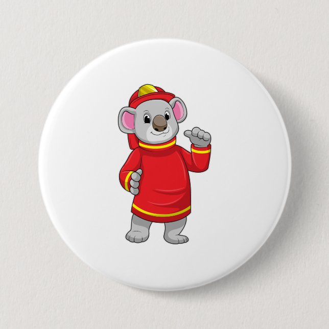 Macaron Rond 7,6 Cm Koala as Firefighter with Helmet (Devant)