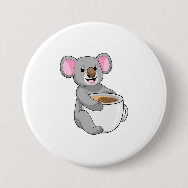 Macaron Rond 7,6 Cm Koala avec Coffee Cup (Devant)