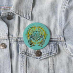Macaron Rond 7,6 Cm Kokopelli Duo - Homme Dans Le Maze - Soleil 1