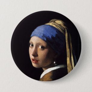 Macaron Rond 7,6 Cm La fille avec une boucle d'oreille de perle par