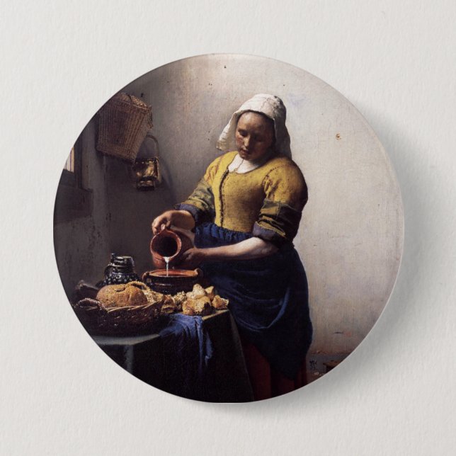 Macaron Rond 7,6 Cm La Milkmaid de Johannes Vermeer (Devant)