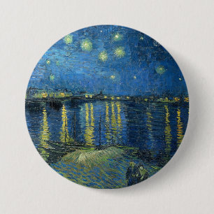Macaron Rond 7,6 Cm La nuit étoilée de Van Gogh sur le Rhône