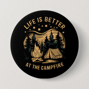 Macaron Rond 7,6 Cm La vie est meilleure au camping-car Campfire Camp 