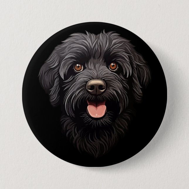 Macaron Rond 7,6 Cm Labradoodle Chien noir (Devant)