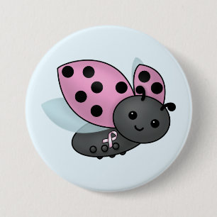 Macaron Rond 7,6 Cm Ladybug Pink Awareness Ribbon Button