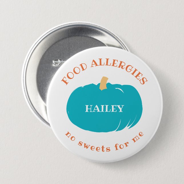 Macaron Rond 7,6 Cm L'alerte turquoise d'allergie de citrouille badine (Devant & derrière)