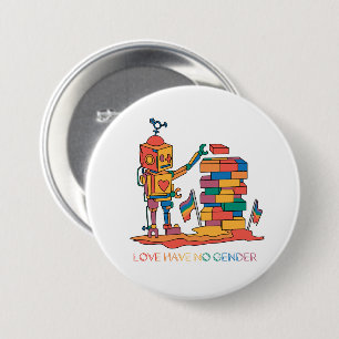 Macaron Rond 7,6 Cm L'amour n'a pas de genre - Robot en bois arc-en-ci