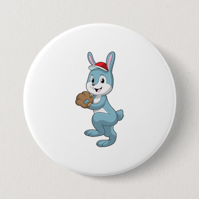 Macaron Rond 7,6 Cm Lapin au baseball avec gant de baseball (Devant)