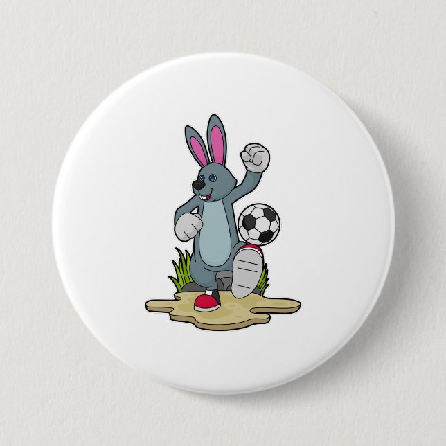 Macaron Rond 7,6 Cm Lapin comme joueur de football avec Soccer (Devant)