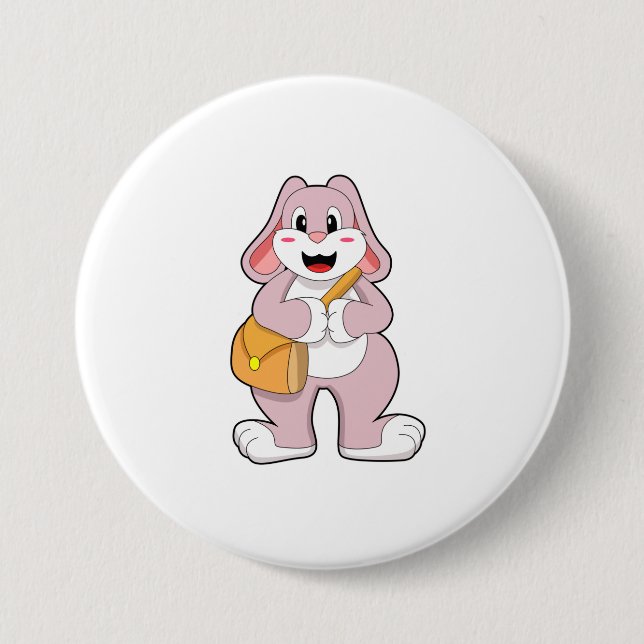 Macaron Rond 7,6 Cm Lapin comme randonneur avec sac (Devant)